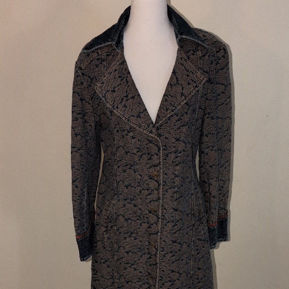 kenzie Women's Long Patterned Trench Coat in Black and Gray